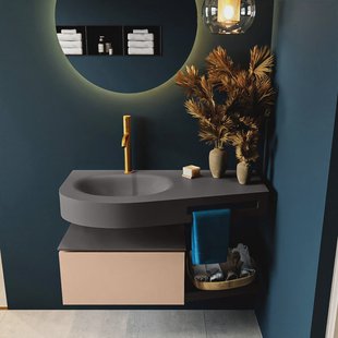 MONDIAZ RIVA 100cm badmeubel onderkast / planchet kleur Rosee met 1 lade. Wastafel DULCET links 1 kraangat kleur Dark_Grey.