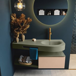 MONDIAZ RIVA 120cm badmeubel onderkast / planchet kleur Rosee met 1 lade. Wastafel DULCET rechts 1 kraangat kleur Army.