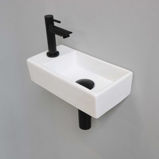 Fonteinset INK Versus 36x18x9cm Porselein Glans Wit Met Kraangat Links Mat Zwart