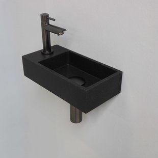 Fonteinset INK Versus 36x18x9 cm Quartz Zwart Met Kraangat Links Metal Black