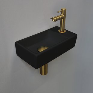 Fonteinset INK Versus 36x18x9cm Porselein Mat Zwart Met Kraangat Rechts Brushed Mat Goud