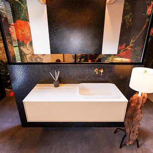 Badkamermeubelset Mondiaz Erin 120 cm met 1 Lade met RIDGE Wastafel Rechts Talc Zonder Kraangaten Greeploos Mat Rosee