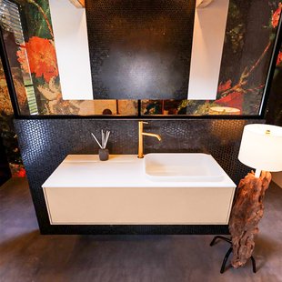 Badkamermeubelset Mondiaz Erin 120 cm met 1 Lade met RIDGE Wastafel Rechts Talc met 1 kraangat Greeploos Mat Rosee