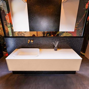 Badkamermeubelset Mondiaz Erin 150 cm met 1 Lade met RIDGE Wastafel Links Talc Zonder Kraangaten Greeploos Mat Rosee