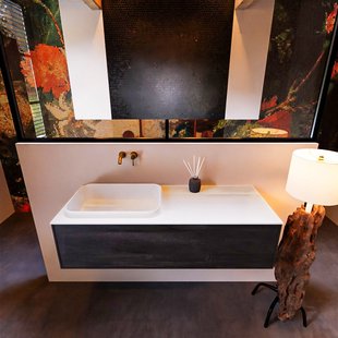 Badkamermeubelset Mondiaz Erin 120 cm met 1 Lade met RIDGE Wastafel Links Talc Zonder Kraangaten Greeploos Mat Antracite