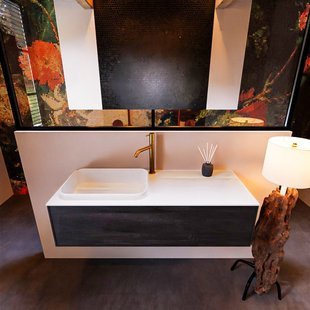 Badkamermeubelset Mondiaz Erin 120 cm met 1 Lade met RIDGE Wastafel Links Talc met 1 kraangat Greeploos Mat Antracite
