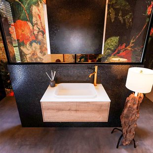 Badkamermeubelset Mondiaz Erin 80 cm met 1 Lade met RIDGE Wastafel Midden Talc met 1 kraangat Greeploos Mat Washed Oak