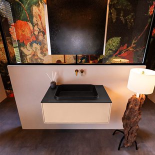 Badkamermeubelset Mondiaz Erin 80 cm met 1 Lade met RIDGE Wastafel Midden Urban Zonder Kraangaten Greeploos Mat Rosee