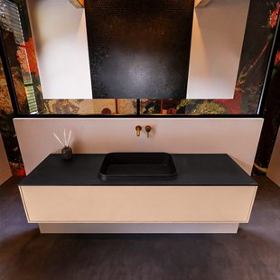 Badkamermeubelset Mondiaz Erin 150 cm met 1 Lade met RIDGE Wastafel Midden Urban Zonder Kraangaten Greeploos Mat Rosee