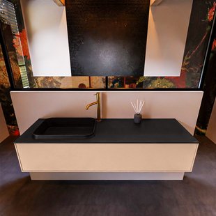 Badkamermeubelset Mondiaz Erin 150 cm met 1 Lade met RIDGE Wastafel Links Urban met 1 kraangat Greeploos Mat Rosee