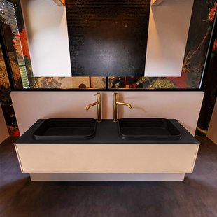 Badkamermeubelset Mondiaz Erin 150 cm met 1 Lade met RIDGE Wastafel Dubbel Urban met 2 kraangaten Greeploos Mat Rosee