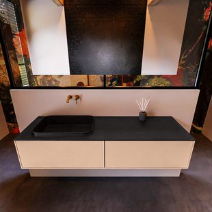 Badkamermeubelset Mondiaz Erin 150 cm met 2 Lades met RIDGE Wastafel Links Urban Zonder Kraangaten Greeploos Mat Rosee