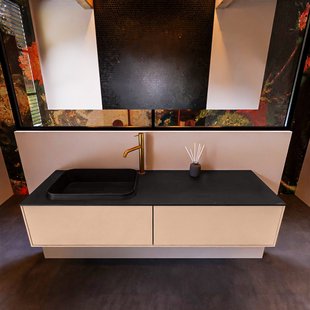 Badkamermeubelset Mondiaz Erin 150 cm met 2 Lades met RIDGE Wastafel Links Urban met 1 kraangat Greeploos Mat Rosee