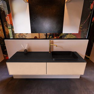 Badkamermeubelset Mondiaz Erin 150 cm met 2 Lades met RIDGE Wastafel Rechts Urban met 1 kraangat Greeploos Mat Rosee