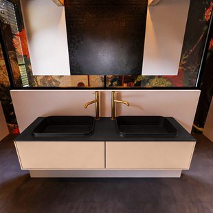 Badkamermeubelset Mondiaz Erin 150 cm met 2 Lades met RIDGE Wastafel Dubbel Urban met 2 kraangaten Greeploos Mat Rosee