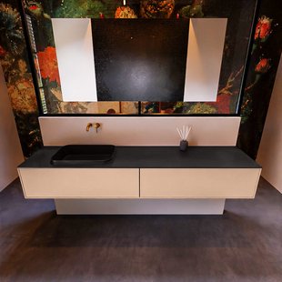 Badkamermeubelset Mondiaz Erin 200 cm met 2 Lades met RIDGE Wastafel Links Urban Zonder Kraangaten Greeploos Mat Rosee