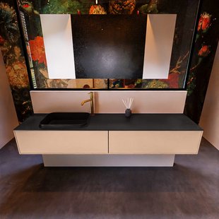 Badkamermeubelset Mondiaz Erin 200 cm met 2 Lades met RIDGE Wastafel Links Urban met 1 kraangat Greeploos Mat Rosee