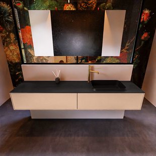 Badkamermeubelset Mondiaz Erin 200 cm met 2 Lades met RIDGE Wastafel Rechts Urban met 1 kraangat Greeploos Mat Rosee