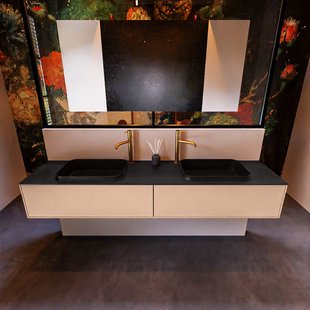 Badkamermeubelset Mondiaz Erin 200 cm met 2 Lades met RIDGE Wastafel Dubbel Urban met 2 kraangaten Greeploos Mat Rosee