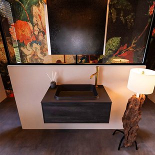 Badkamermeubelset Mondiaz Erin 80 cm met 1 Lade met RIDGE Wastafel Midden Urban met 1 kraangat Greeploos Mat Antracite