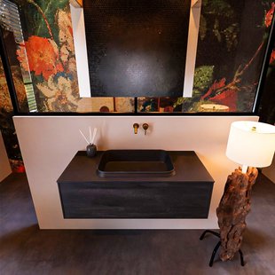 Badkamermeubelset Mondiaz Erin 100 cm met 1 Lade met RIDGE Wastafel Midden Urban Zonder Kraangaten Greeploos Mat Antracite