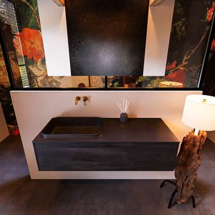 Badkamermeubelset Mondiaz Erin 120 cm met 1 Lade met RIDGE Wastafel Links Urban Zonder Kraangaten Greeploos Mat Antracite