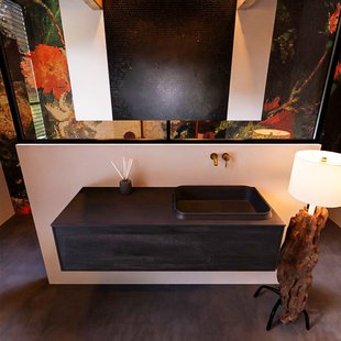Badkamermeubelset Mondiaz Erin 120 cm met 1 Lade met RIDGE Wastafel Rechts Urban Zonder Kraangaten Greeploos Mat Antracite