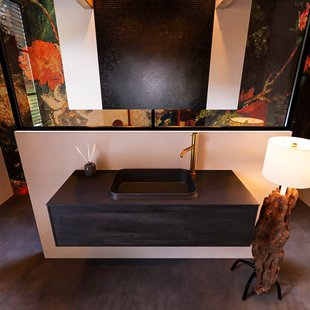 Badkamermeubelset Mondiaz Erin 120 cm met 1 Lade met RIDGE Wastafel Midden Urban met 1 kraangat Greeploos Mat Antracite