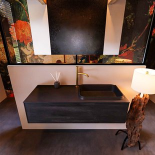 Badkamermeubelset Mondiaz Erin 120 cm met 1 Lade met RIDGE Wastafel Rechts Urban met 1 kraangat Greeploos Mat Antracite