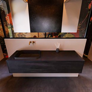 Badkamermeubelset Mondiaz Erin 150 cm met 1 Lade met RIDGE Wastafel Links Urban Zonder Kraangaten Greeploos Mat Antracite