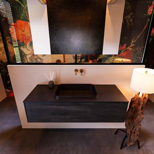 Badkamermeubelset Mondiaz Erin 120 cm met 1 Lade met RIDGE Wastafel Midden Urban Zonder Kraangaten Greeploos Mat Dark Brown