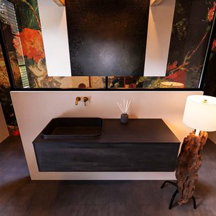 Badkamermeubelset Mondiaz Erin 120 cm met 1 Lade met RIDGE Wastafel Links Urban Zonder Kraangaten Greeploos Mat Dark Brown