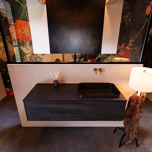 Badkamermeubelset Mondiaz Erin 120 cm met 1 Lade met RIDGE Wastafel Rechts Urban Zonder Kraangaten Greeploos Mat Dark Brown