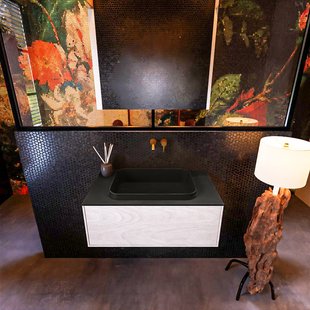 Badkamermeubelset Mondiaz Erin 80 cm met 1 Lade met RIDGE Wastafel Midden Urban Zonder Kraangaten Greeploos Mat Underlayment