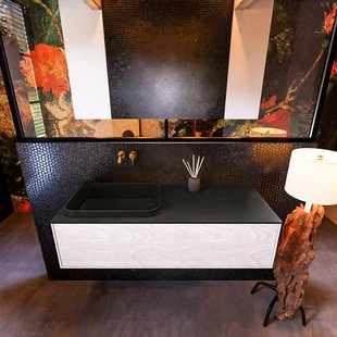 Badkamermeubelset Mondiaz Erin 120 cm met 1 Lade met RIDGE Wastafel Links Urban Zonder Kraangaten Greeploos Mat Underlayment