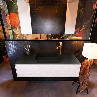 Badkamermeubelset Mondiaz Erin 120 cm met 1 Lade met RIDGE Wastafel Midden Urban met 1 kraangat Greeploos Mat Underlayment