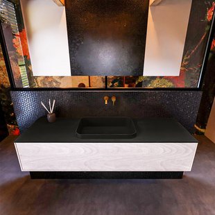 Badkamermeubelset Mondiaz Erin 150 cm met 1 Lade met RIDGE Wastafel Midden Urban Zonder Kraangaten Greeploos Mat Underlayment