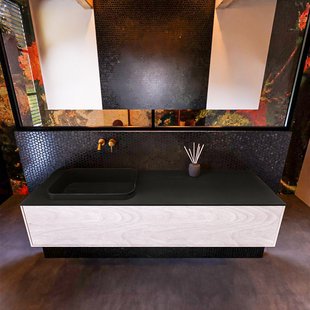 Badkamermeubelset Mondiaz Erin 150 cm met 1 Lade met RIDGE Wastafel Links Urban Zonder Kraangaten Greeploos Mat Underlayment