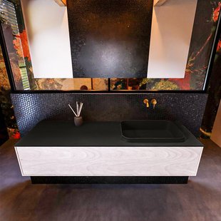 Badkamermeubelset Mondiaz Erin 150 cm met 1 Lade met RIDGE Wastafel Rechts Urban Zonder Kraangaten Greeploos Mat Underlayment