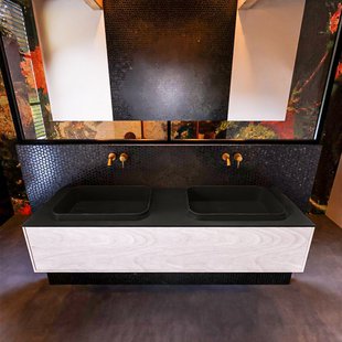 Badkamermeubelset Mondiaz Erin 150 cm met 1 Lade met RIDGE Wastafel Dubbel Urban Zonder Kraangaten Greeploos Mat Underlayment