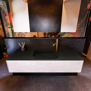 Badkamermeubelset Mondiaz Erin 150 cm met 1 Lade met RIDGE Wastafel Midden Urban met 1 kraangat Greeploos Mat Underlayment