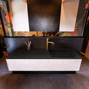 Badkamermeubelset Mondiaz Erin 150 cm met 1 Lade met RIDGE Wastafel Rechts Urban met 1 kraangat Greeploos Mat Underlayment