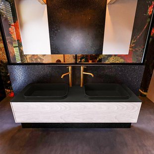 Badkamermeubelset Mondiaz Erin 150 cm met 1 Lade met RIDGE Wastafel Dubbel Urban met 2 kraangaten Greeploos Mat Underlayment