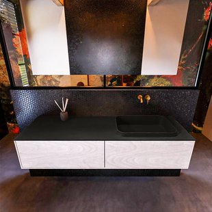 Badkamermeubelset Mondiaz Erin 150 cm met 2 Lades met RIDGE Wastafel Rechts Urban Zonder Kraangaten Greeploos Mat Underlayment