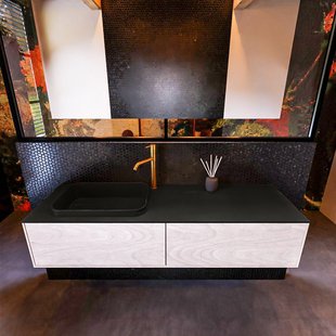 Badkamermeubelset Mondiaz Erin 150 cm met 2 Lades met RIDGE Wastafel Links Urban met 1 kraangat Greeploos Mat Underlayment