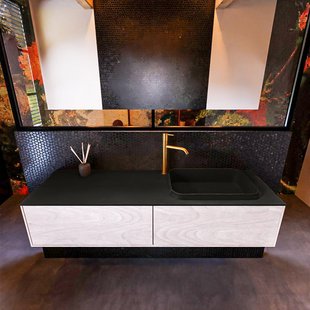 Badkamermeubelset Mondiaz Erin 150 cm met 2 Lades met RIDGE Wastafel Rechts Urban met 1 kraangat Greeploos Mat Underlayment