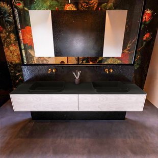 Badkamermeubelset Mondiaz Erin 200 cm met 2 Lades met RIDGE Wastafel Dubbel Urban Zonder Kraangaten Greeploos Mat Underlayment