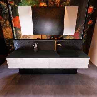 Badkamermeubelset Mondiaz Erin 200 cm met 2 Lades met RIDGE Wastafel Rechts Urban met 1 kraangat Greeploos Mat Underlayment