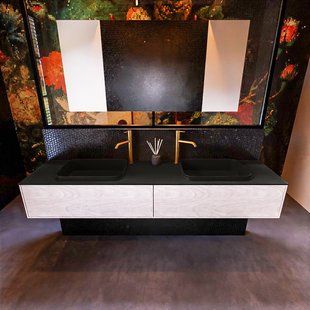 Badkamermeubelset Mondiaz Erin 200 cm met 2 Lades met RIDGE Wastafel Dubbel Urban met 2 kraangaten Greeploos Mat Underlayment