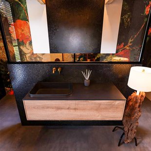 Badkamermeubelset Mondiaz Erin 120 cm met 1 Lade met RIDGE Wastafel Links Urban Zonder Kraangaten Greeploos Mat Washed Oak